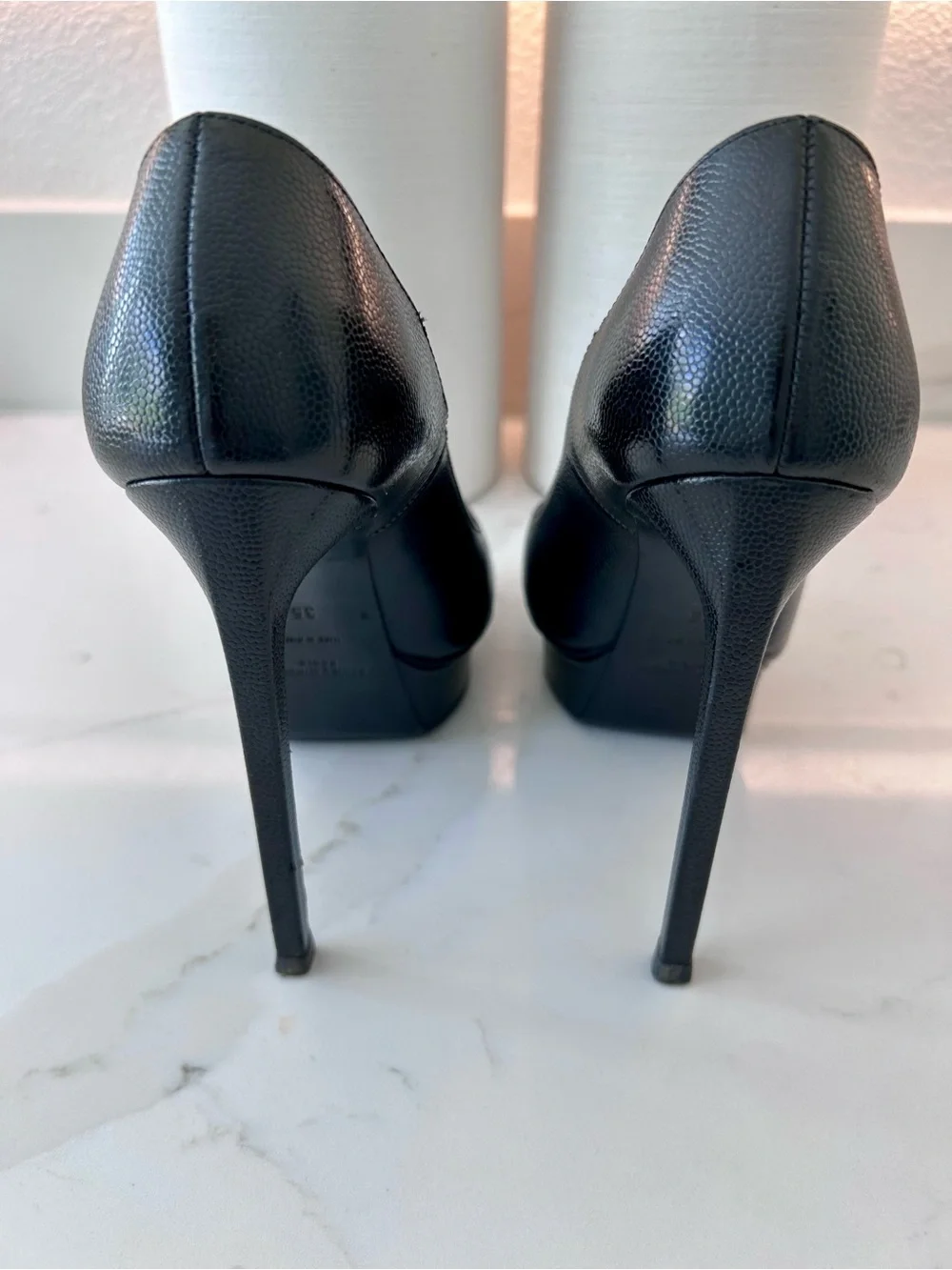 Saint Laurent Black Leather Janis Pointed Toe Pumps - Picture 4 of 6
